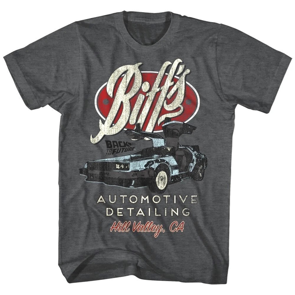 Back To The Future Biffs Automotive Hill Valley Mens T Shirt California DeLorean